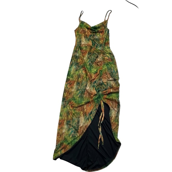 PrettyLittleThing Maxi Dress Hi-Lo Hem Asymmetrical Fairy Core Ruched - Picture 10 of 11